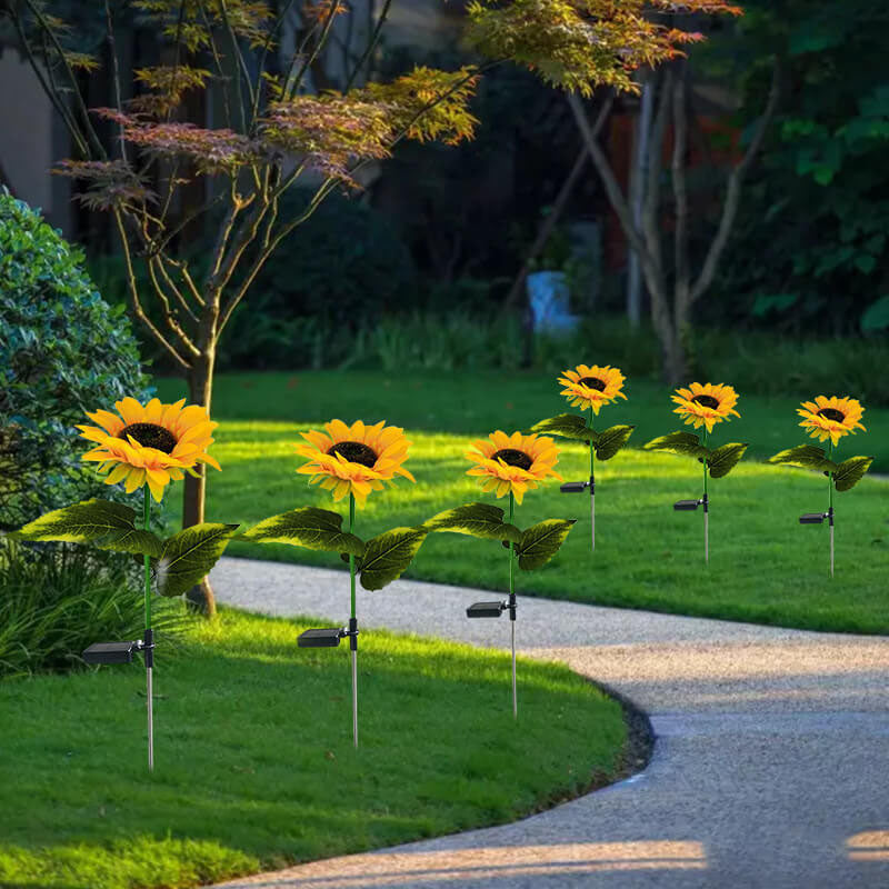 Luz de enchufe de suelo decorativa para césped al aire libre con LED de girasol solar 