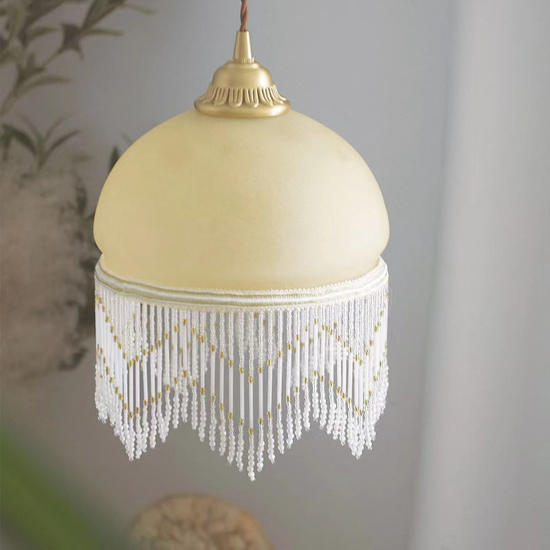 Traditionelle Vintage-Pendelleuchte mit runder Quaste aus Messing und Glas, 1 Licht, für Wohnzimmer 