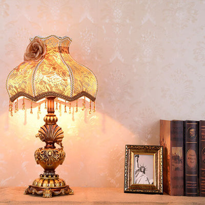 European Vintage Fabric Tassel Resin Court 1-Light Table Lamp