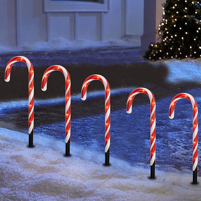 Solar Christmas Candy Cane Light Ground Insert Light String LED Lawn Landscape Light