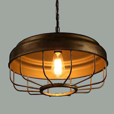 Traditional Vintage Round Cage Iron 1-Light Pendant Light For Living Room