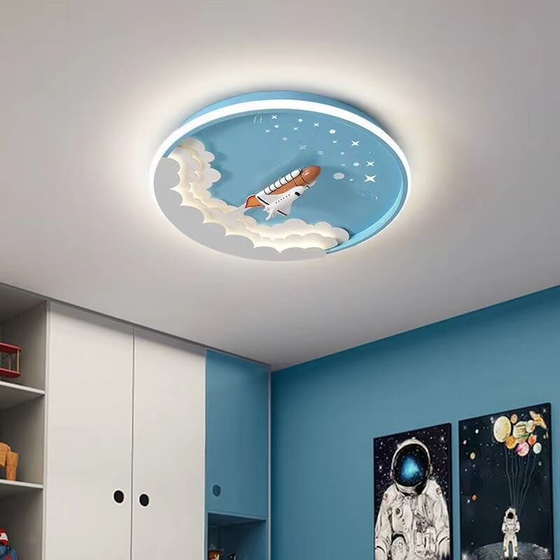 Plafonnier LED rond en forme de fusée de dessin animé créatif et moderne pour enfants 