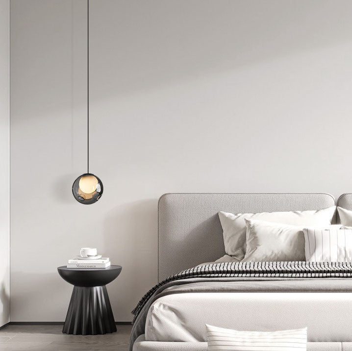 Lámpara colgante moderna minimalista de hardware y vidrio con esfera redonda de 1 luz para sala de estar 