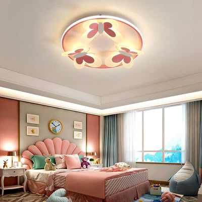 Cartoon Creative Pink Butterfly Circle LED Flush Mount Ceiling Light