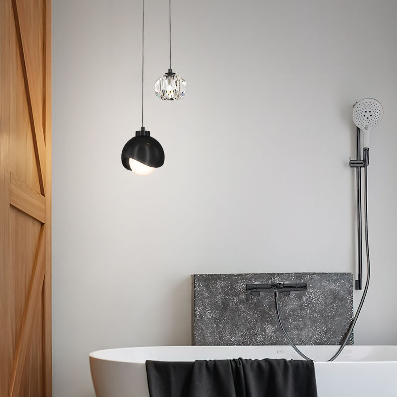 Lámpara Colgante Curva de 2 Luces de Bola de Cristal Simple de Lujo Ligero 