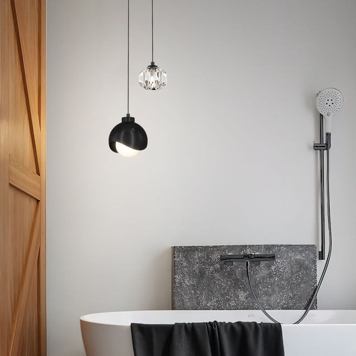 Lámpara Colgante Curva de 2 Luces de Bola de Cristal Simple de Lujo Ligero 
