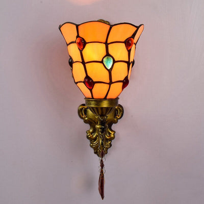 Traditional Tiffany Crystal Glass Pendant 1-Light Wall Sconce Lamp