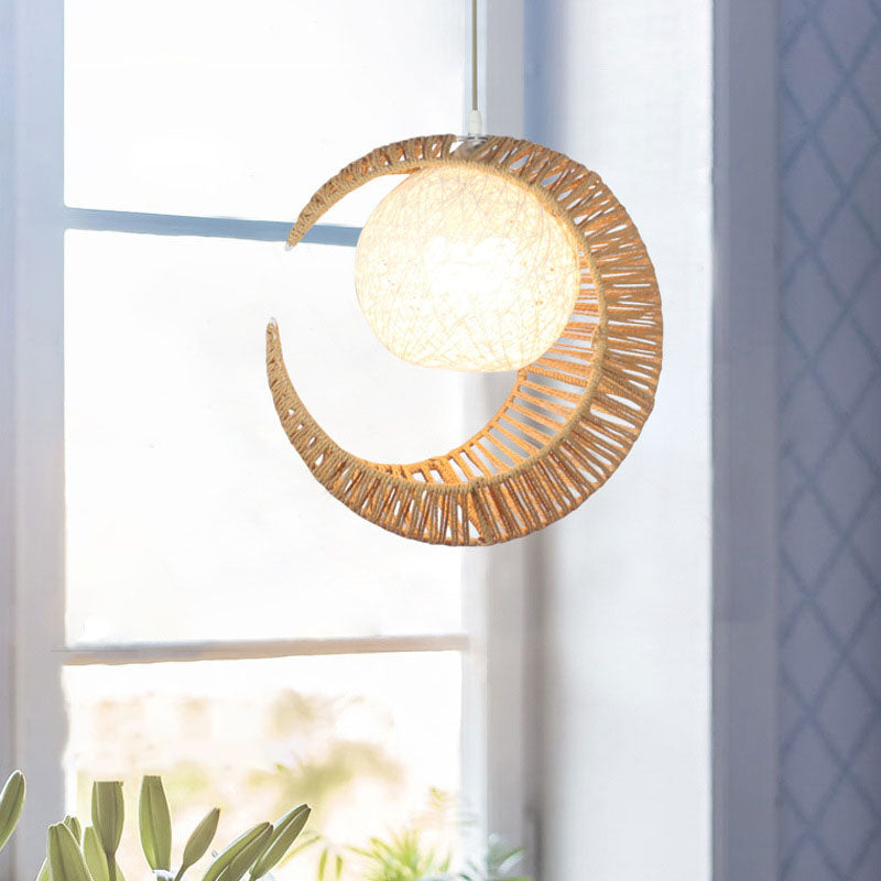 Japanische kreative Moon Rattan Weaving 1-Licht-Pendelleuchte 