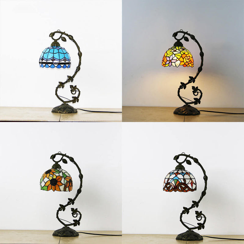 Tiffany Rustic Rose Stained Glass Vine Resin 1-Light Table Lamp