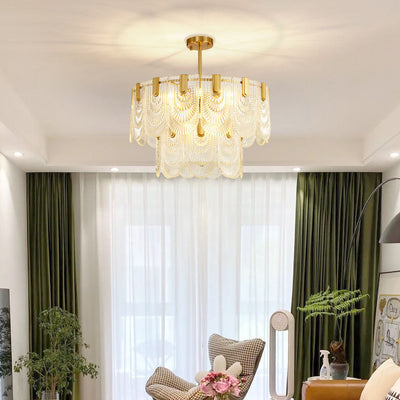 Modern Luxury Round Double Layer Glass Iron 6/9 Light Pendant Light For Living Room