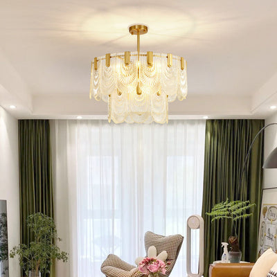 Lustre Moderne Rond en Verre à Double Couche de Luxe avec 6/9 Lumières pour Salon 