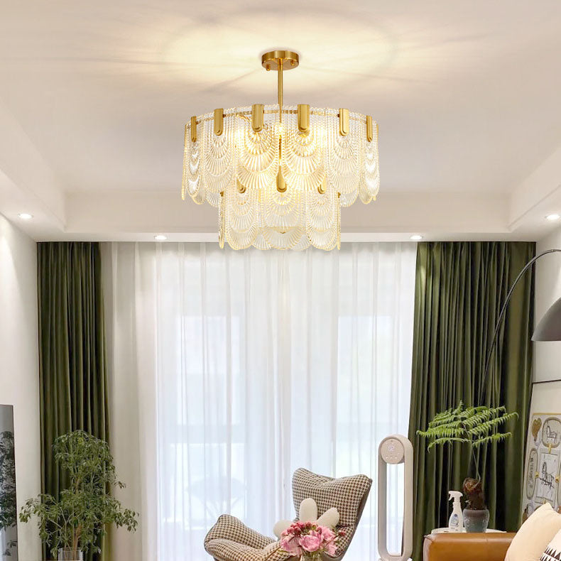 Lustre Moderne Rond en Verre à Double Couche de Luxe avec 6/9 Lumières pour Salon 