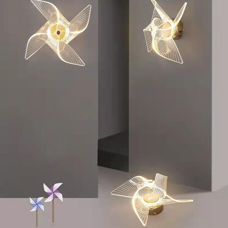 Applique murale LED en acrylique et aluminium de luxe moderne en forme de moulin à vent 