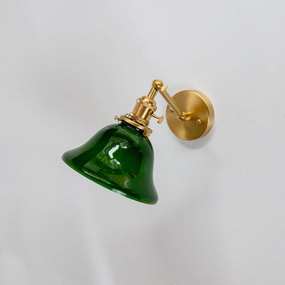 Vintage Green Glass Brass 1-Light Wall Sconce Lamp