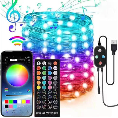 Guirlandes Lumineuses Décoratives Intelligentes Musique USB Bluetooth Application Fil de Cuivre Lumières Décoratives 