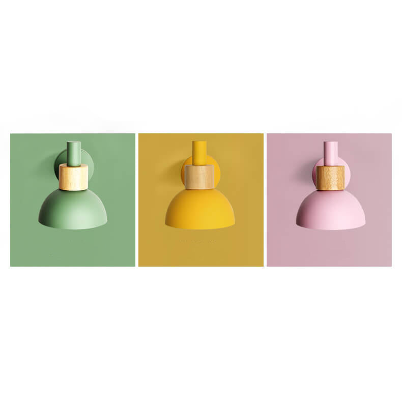 Moderne, klassische Macaron-Wandleuchte, einfarbig, Holz, Eisen, 1-flammig 