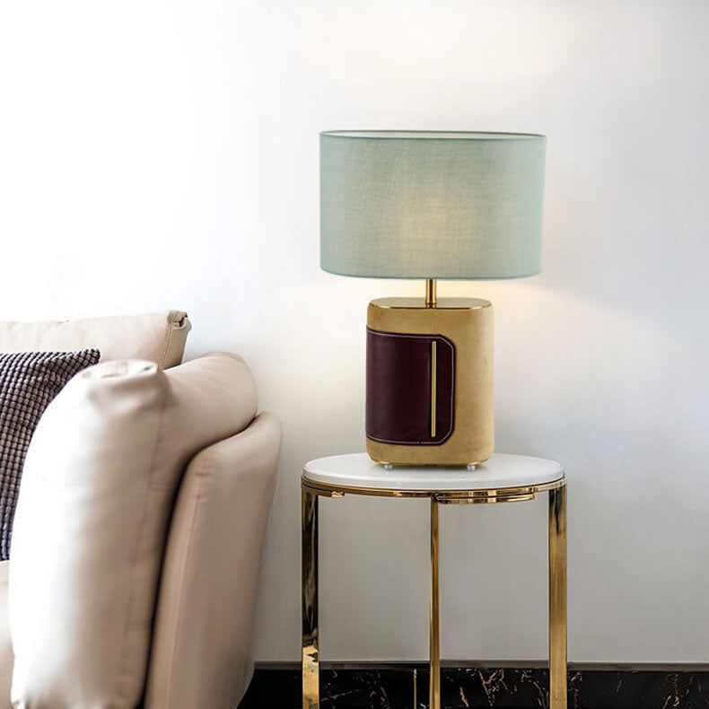 Lampe de table moderne de luxe en cuir et tissu à base de velours à 1 lumière 