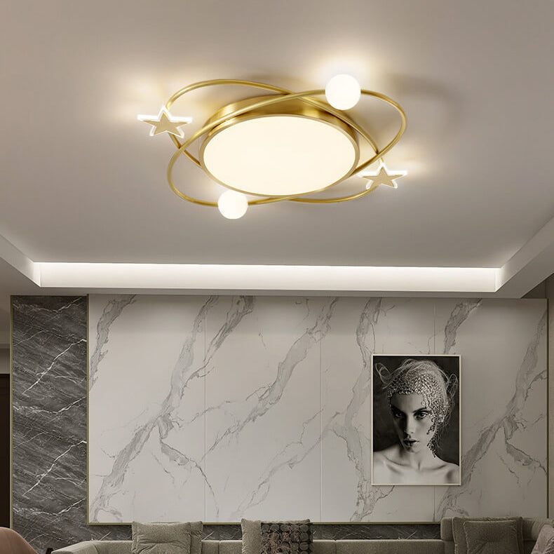 Modern Simple Full Copper Acrylic Creative Star Surround Design LED Flush Mount Light