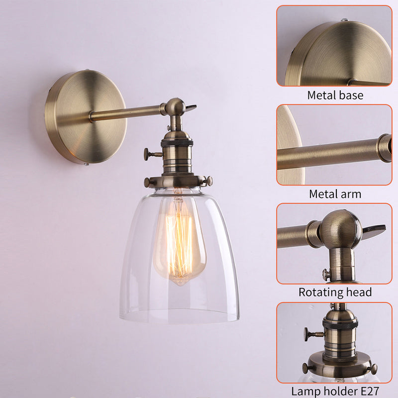 Vintage Industrial Clear Glass Bell Metal 1-Light Wall Sconce Lamp