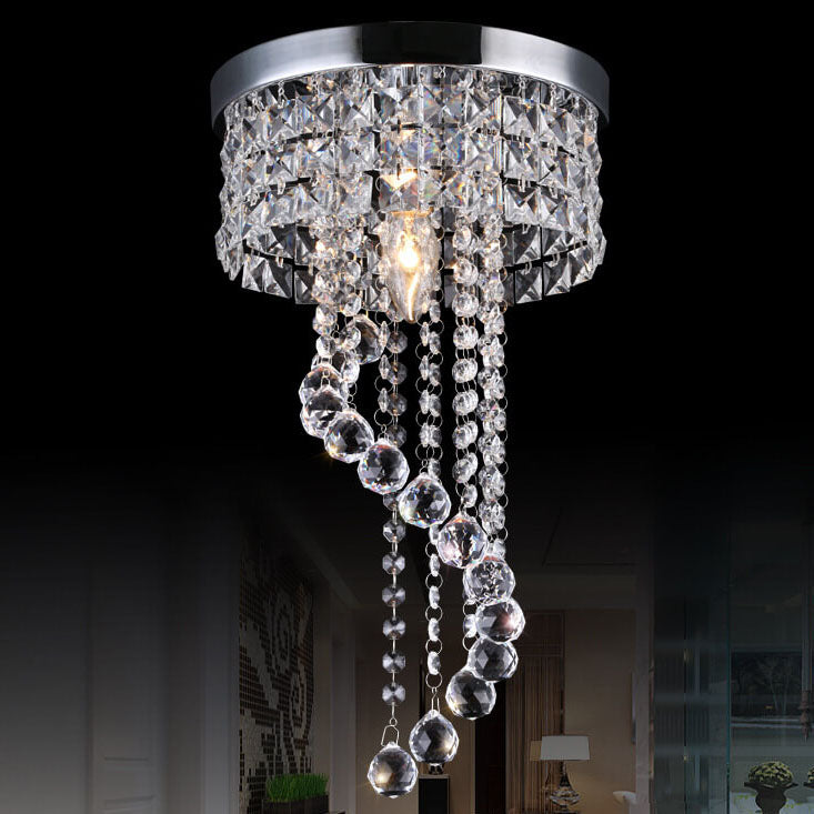 Modern Luxury Round Crystal Hanging 1-Light Flush Mount Ceiling Light