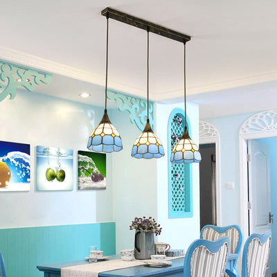 Lámpara de Araña de Isla con Campana de Vidrio Tiffany de 3 Luces 