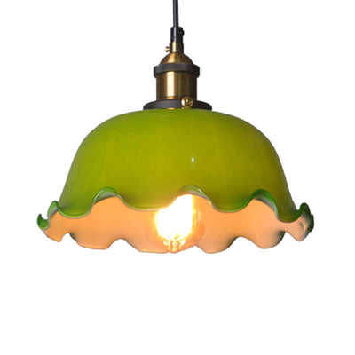 Grüne Vintage 1-flammige Glaskuppel-Pendelleuchte 
