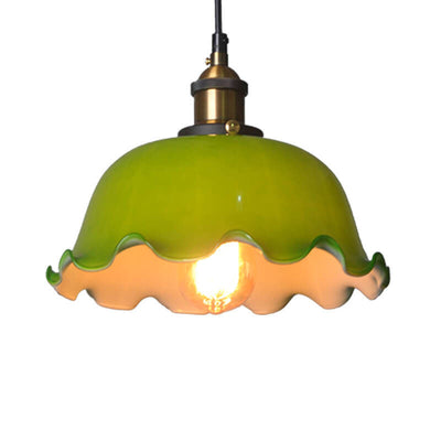 Vintage Green Glass Dome 1-Light Pendant Light