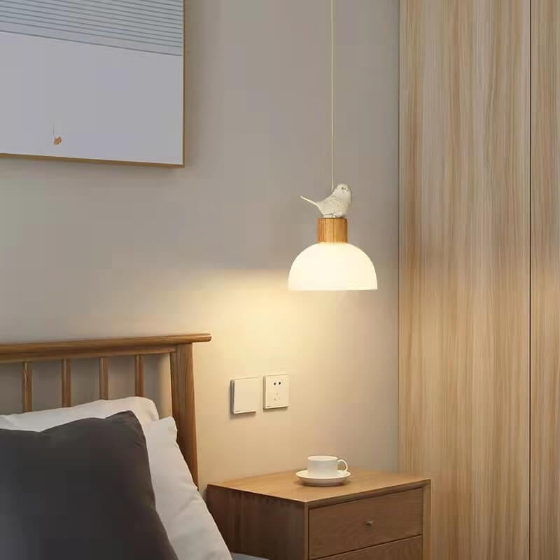 Nordic Minimalist White Dome Glass Bird 1-Light Pendant Light
