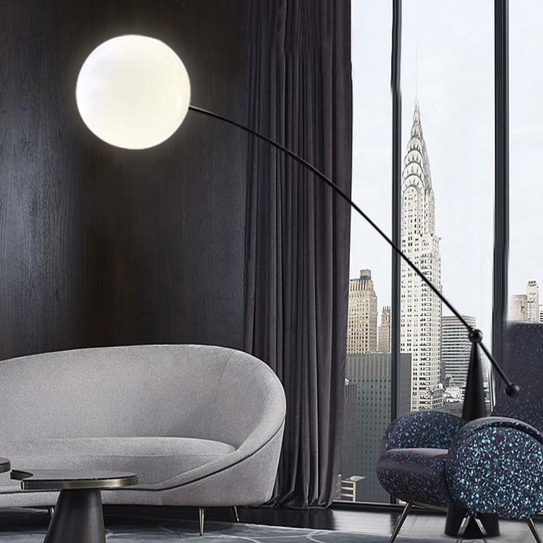 Zeitgenössische kreative konische Basis Angelrute Orb Eisen Glas 1-Licht Stehlampe für Wohnzimmer 
