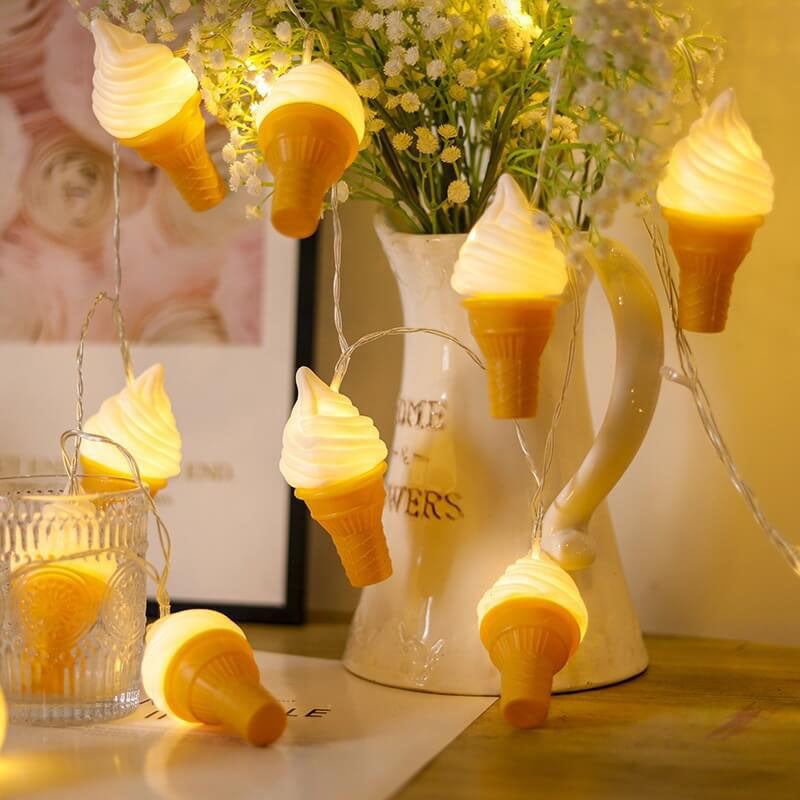 Crème glacée créative moderne pour enfants, guirlande lumineuse LED avec batterie USB, décoration 