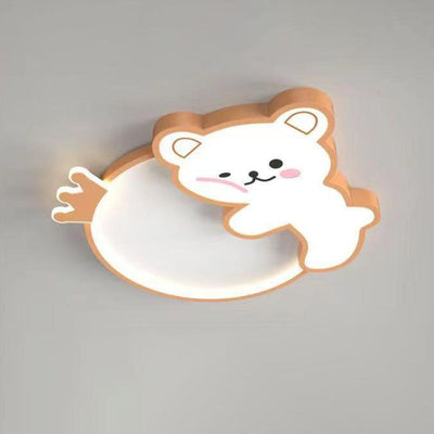 Modern Cute Children's Bear Iron Acrylic Eye Protection LED Flush Mount Ceiling Light