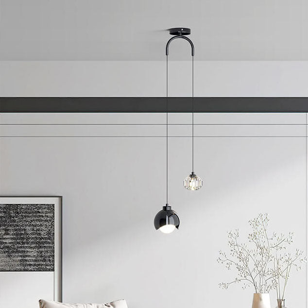 Lámpara Colgante Curva de 2 Luces de Bola de Cristal Simple de Lujo Ligero 