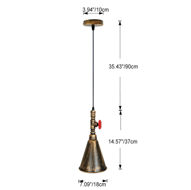 Vintage Industrial Iron Cone Water Pipe 1-Light Pendant Light