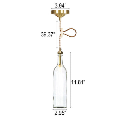 Industrial Vintage Wine Bottle Glass Copper 1-Light Pendant Light