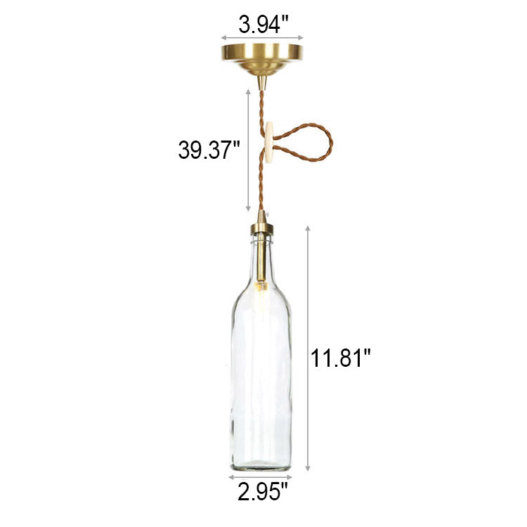 Industrial Vintage Wine Bottle Glass Copper 1-Light Pendant Light