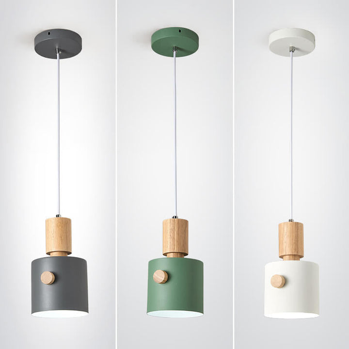 Nordic Cylinder Wooden Handle Macaron 1-Light Pendant Light