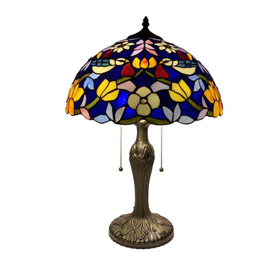 Tiffany Luxury Iron Stained Glass Flower 1-Light Table Lamp