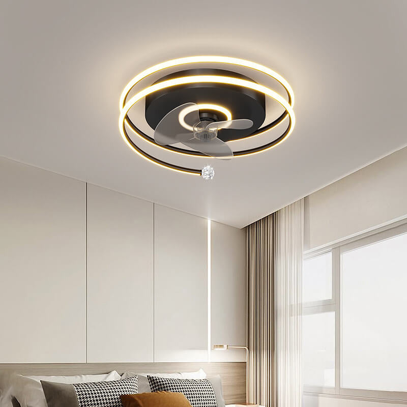 Nordic Minimalist Round Drum LED Flush Mount Ceiling Fan Light