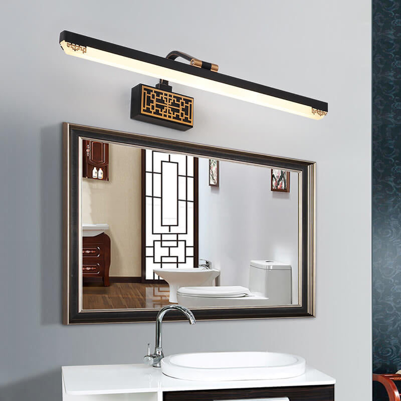 Retro Chinese Iron Bar Rotating LED Mirror Front Wall Sconce Lamp