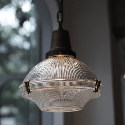 Vintage Brushed Brass Glass Round 1-Light Pendant Light