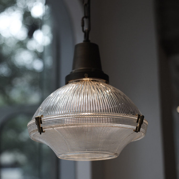 Vintage Brushed Brass Glass Round 1-Light Pendant Light