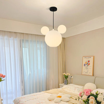 Modern Minimalist Milk White PE Mouse 3-Light Kids Chandelier