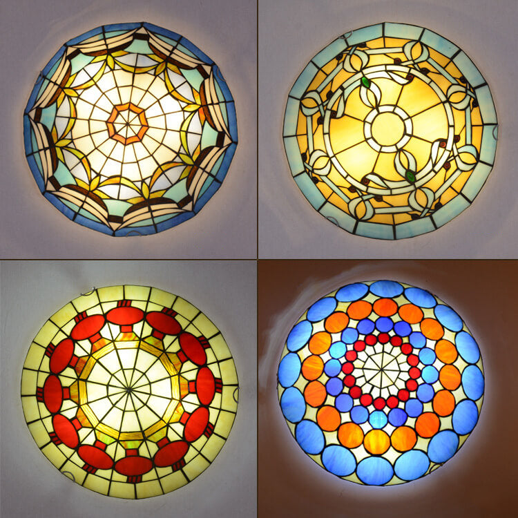 Vidrieras europeas Tiffany redondas con varios diseños de patrones 2/3 luces de montaje empotrado 