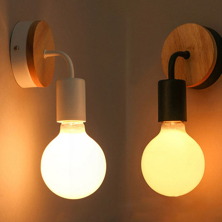 Lámpara Aplique de Pared de 1 Luz de Madera Curvada de Hierro de Simplicidad Moderna para Dormitorio 