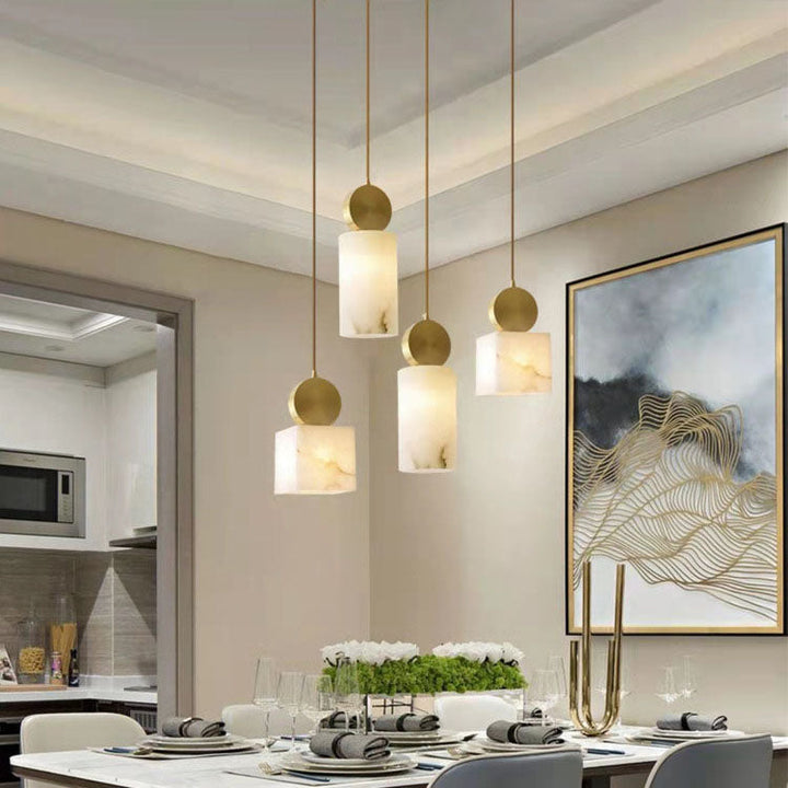 Moderne Luxus geometrische Würfel Marmor Schatten Messing 1-Licht Pendelleuchte für Wohnzimmer 