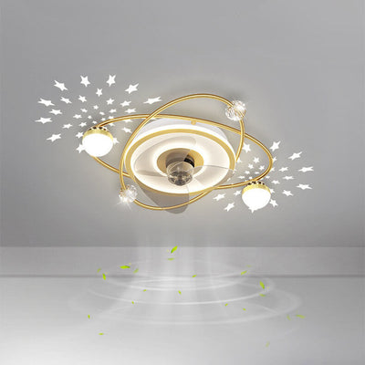 Modern Light Luxury Ring Star Effect LED Invisible Flush Mount Ceiling Fan Light