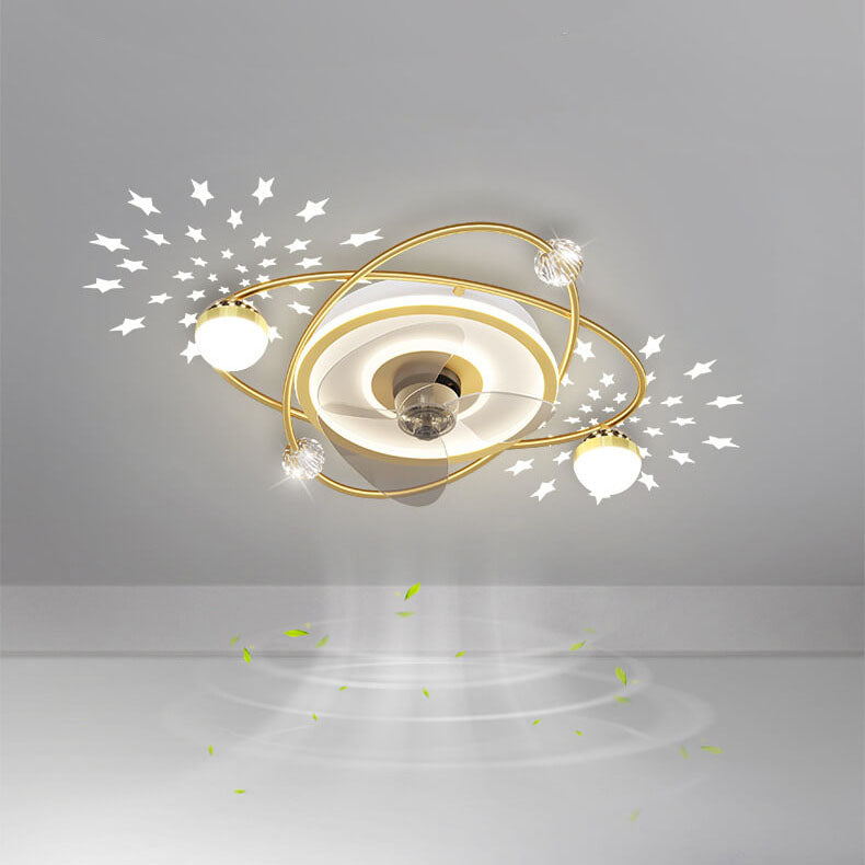 Modern Light Luxury Ring Star Effect LED Invisible Flush Mount Ceiling Fan Light