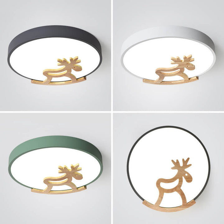 Macaron Kreative Holzpferdform Runde LED Kinder Deckenleuchte 