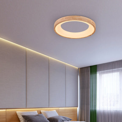 Nordic Minimalist Log Wood Round LED Flush Mount Ceiling Light