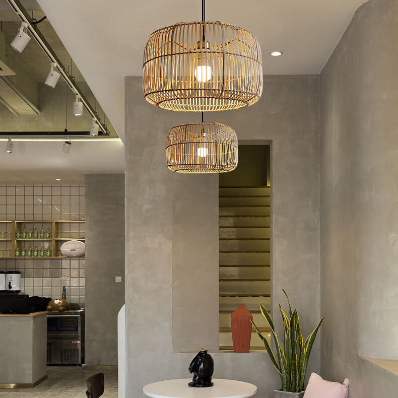 Chinese Minimalist Rustic Bamboo Art 1-Light Pendant Light